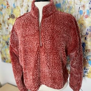 “Warm & Cozy” three quarter zip up/fleece. Junior Large/Women’s Small.